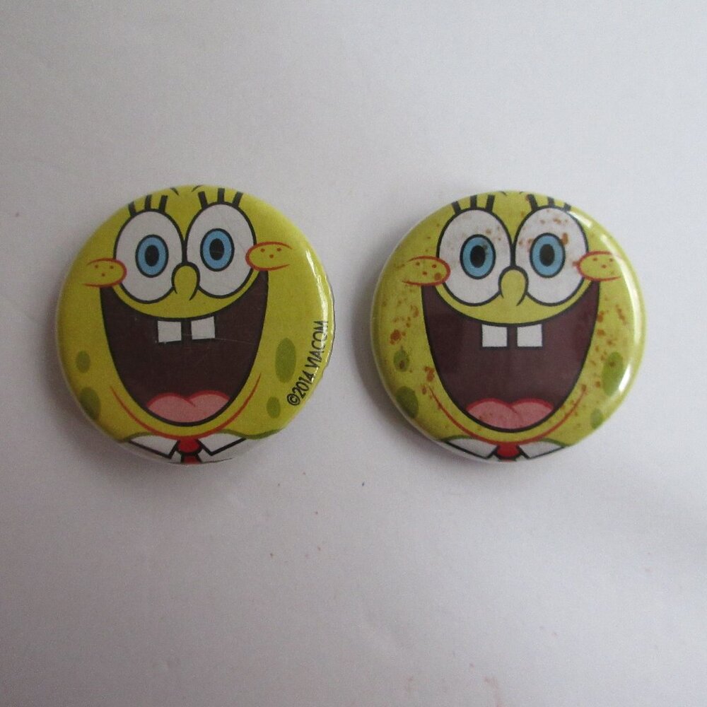 2 SpongeBob SquarePants 1.25" Push Back Pin Button Viacom 2014